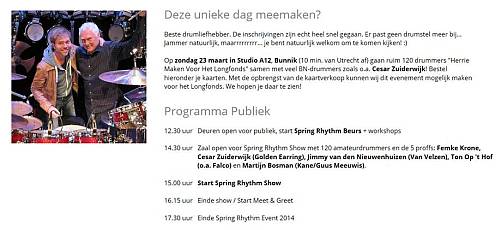 Cesar Zuiderwijk at Spring Rhythm event information March 23, 2014 Bunnik - StudioA12